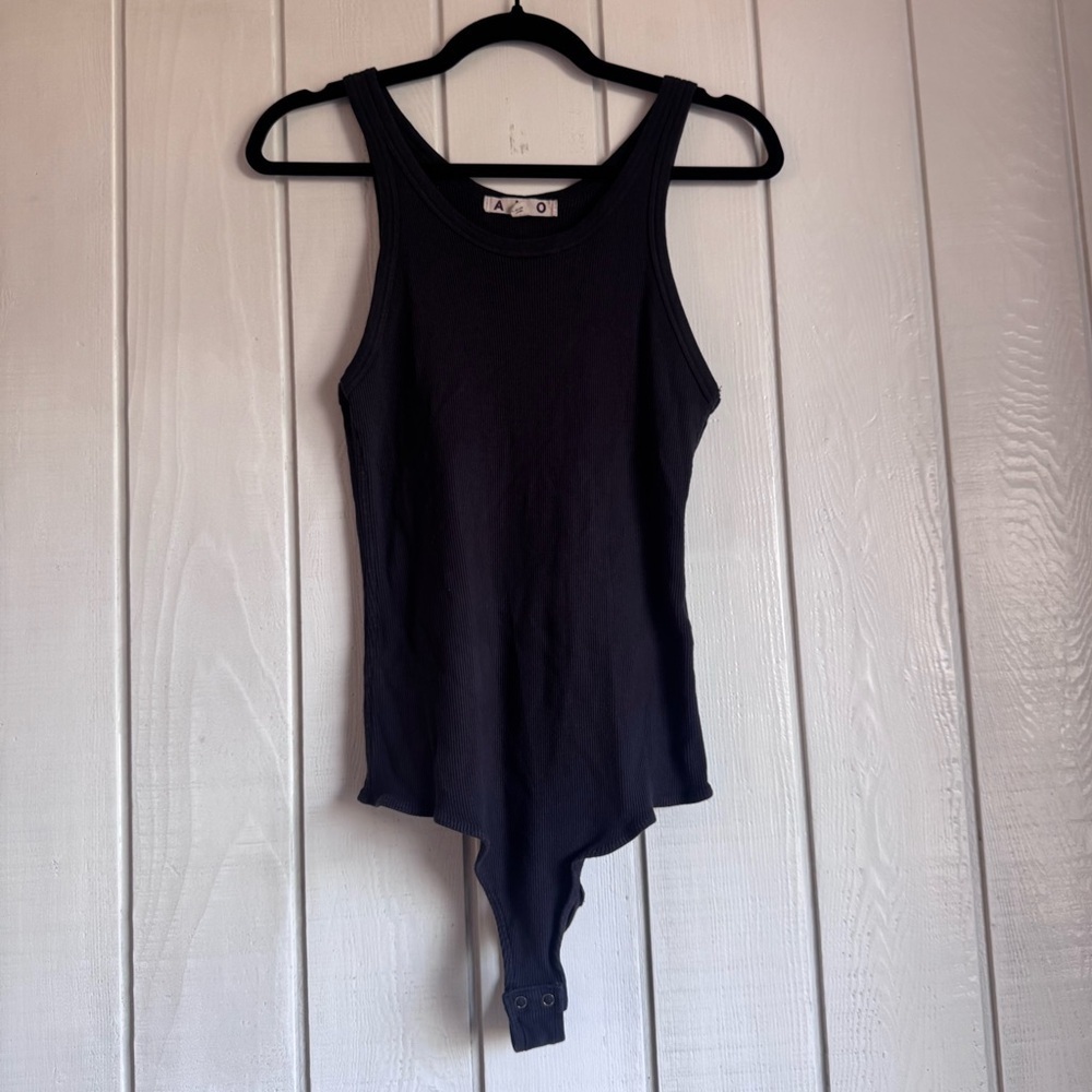 AMO Black Ribbed Sleeveless Bodysuit